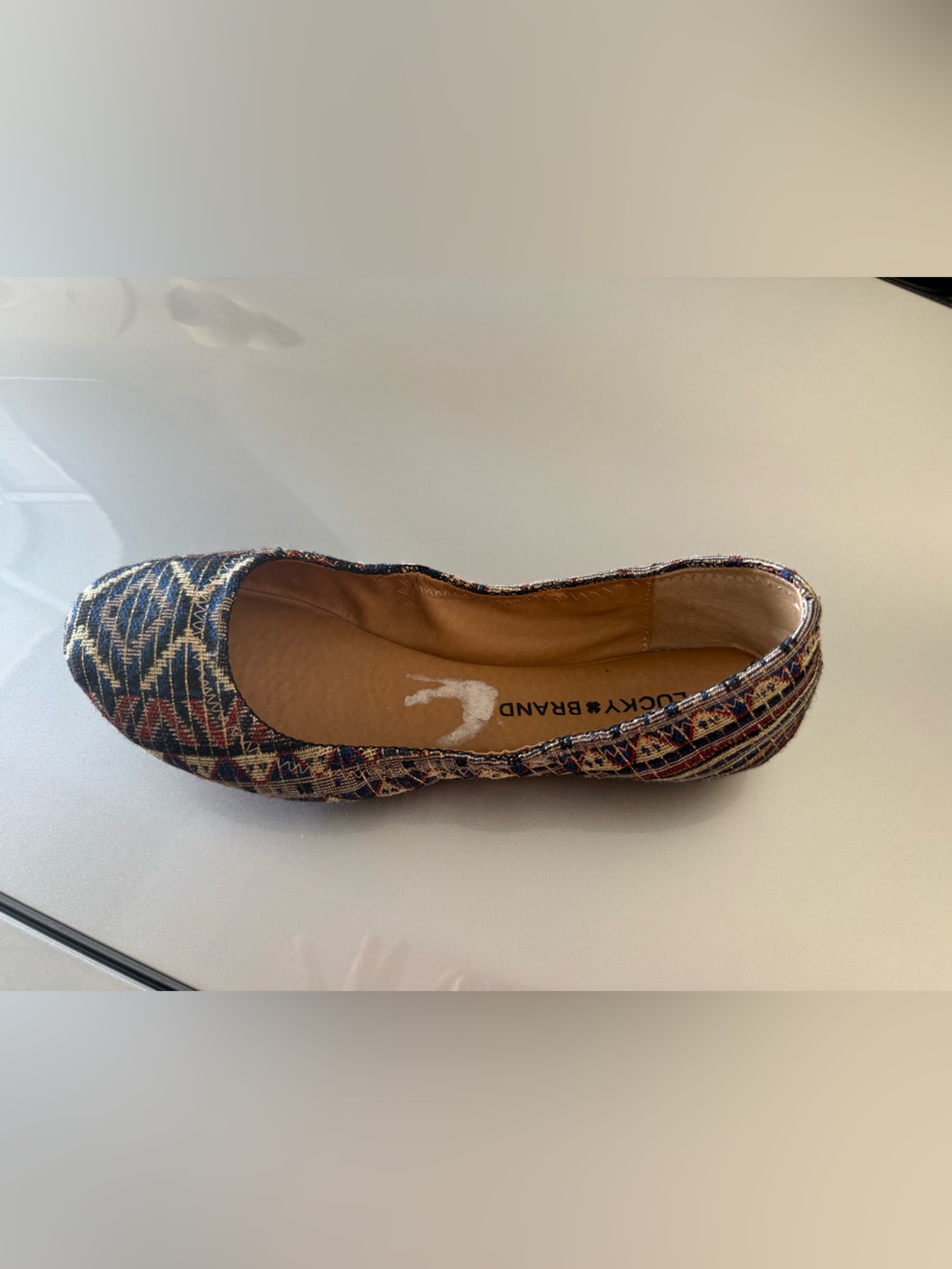 Lucky Brand Navy and Tan Patterned Ballet Flat